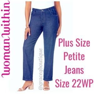 Natural Fit Womens Jeans Woman Within Plus Size 22W Petite Indigo Blue Wash